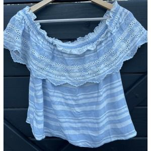 American Eagle Womens Cropped Off The Shoulder Eyelet Boho Hippie Top Medium NEW